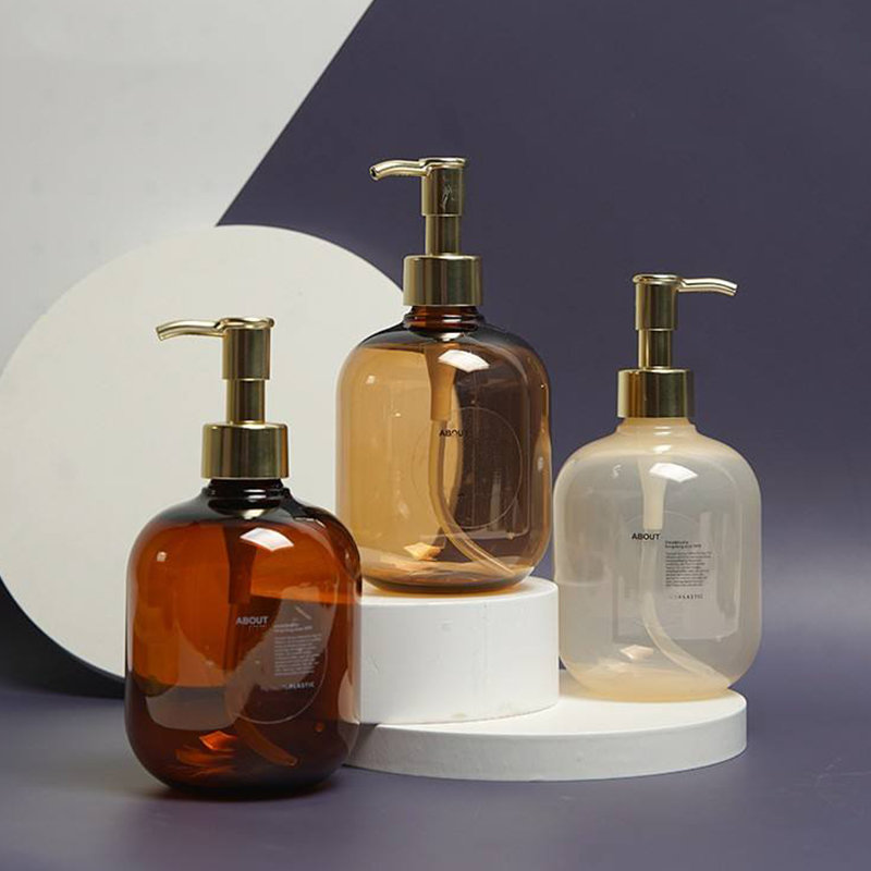 Bottiglia di shampoo per pompa per lozione per lozione PET dorata da 300 ml 500 ml in plastica PET ambrata rotonda vuota