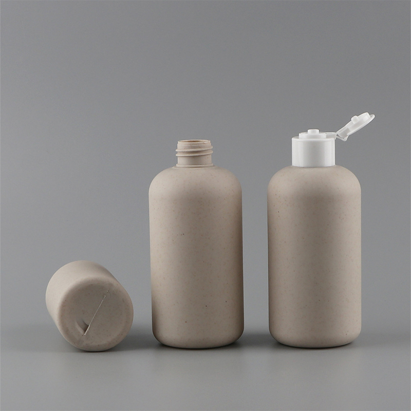 Contenitore cosmetico biodegradabile da 150 ml 250 ml 400 ml 500 ml Bottiglia per shampoo rotonda in paglia di grano con coperchio ribaltabile Contenitore cosmetico biodegradabile da 150 ml 250 ml 400 ml 500 ml Bottiglia per shampoo rotonda in paglia di grano con coperchio ribaltabile