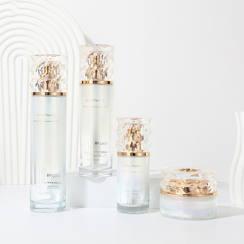 Set di imballaggi cosmetici sfumati colorati Flacone di lozione in vetro per la cura della pelle in barattolo di crema per il viso vuoto stampato con pompa