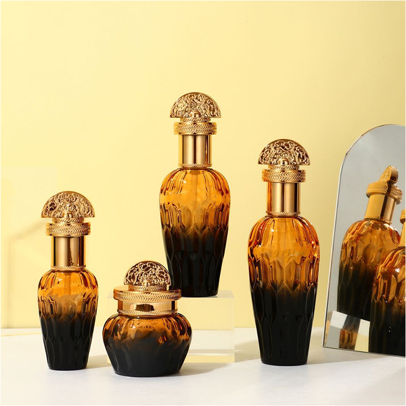 Imballaggio per la cura della pelle in vetro trasparente satinato Contenitori per cosmetici Flacone per lozione in vetro con pompa contagocce