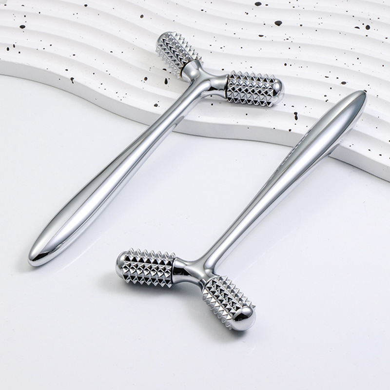 Set regalo Cura della bellezza Mini rullo a forma di Y Manico in metallo 3D Massaggiatore a rullo domestico Massaggiatore per il rilassamento degli occhi del viso a rulli