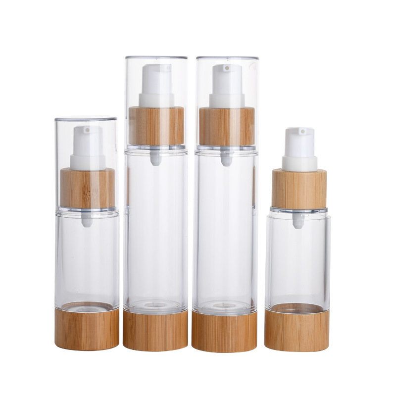 Bottiglia airless di bambù per lozione riciclabile da 50 ml per bottiglia cosmetica con pompa airless di bambù Bottiglia airless di bambù per lozione riciclabile da 50 ml per bottiglia cosmetica con pompa airless di bambù