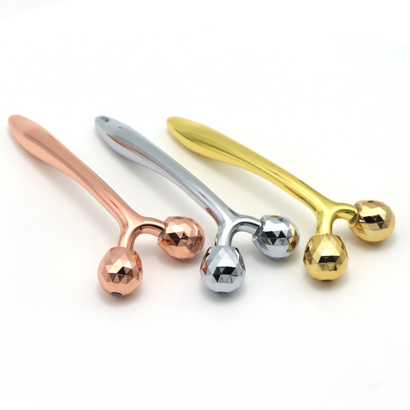 Massaggio 3D a forma di Y Beauty Bar Lifting facciale portatile Cura della pelle antietà Rullo viso in metallo dorato 24k