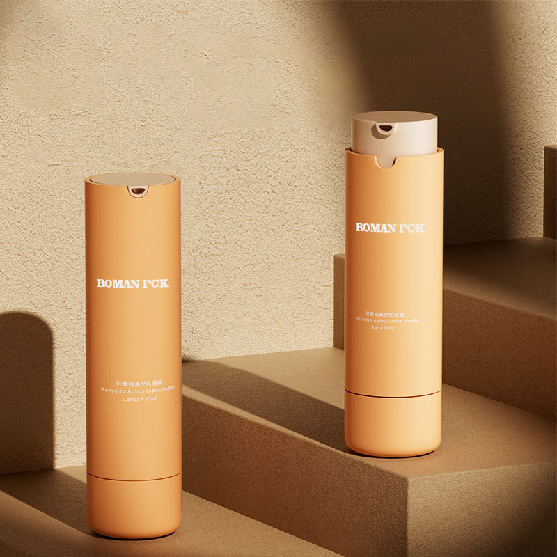 Flacone con pompa airless in plastica arancione da 15 ml 30 ml 50 ml in PP per quanto riguarda l'imballaggio del siero cosmetico per la cura della pelle della lozione crema