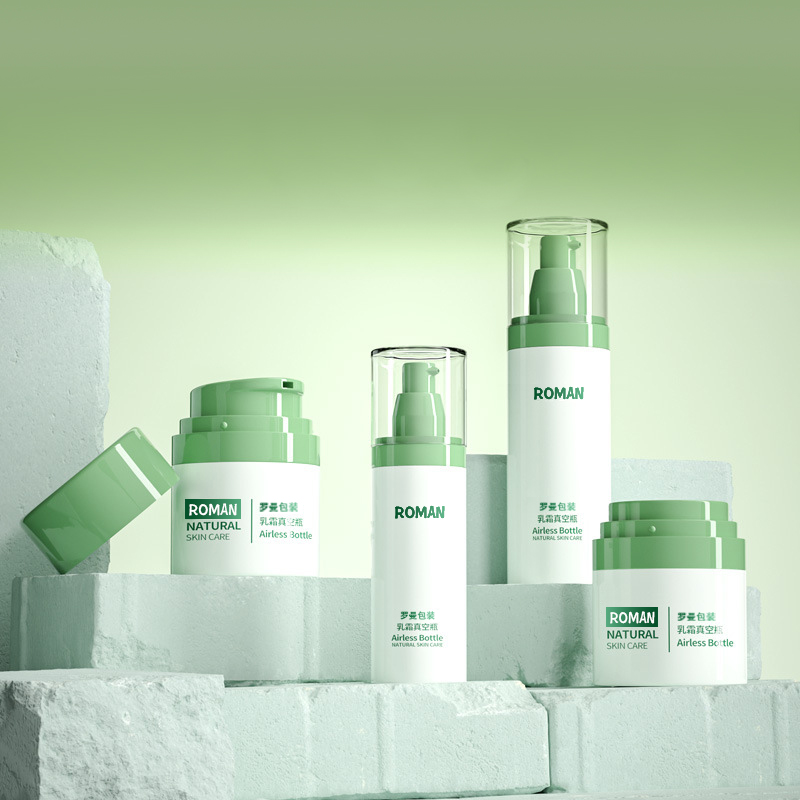 Flacone per crema viso per imballaggio cosmetico in plastica 30ml 50ml 80ml Set di flaconi per pompa airless verde con placcatura elettrolitica per flacone di siero anti-età