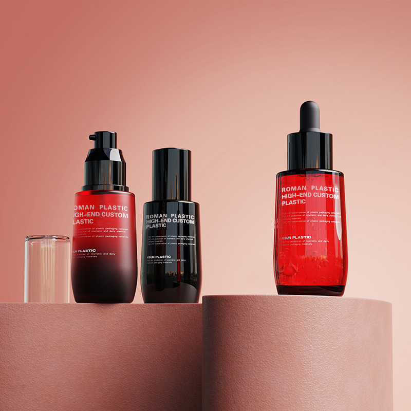 Flacone di olio cosmetico ricaricabile 50ml Flacone contagocce di siero per la cura del viso in PETG rosso vino con contagocce per set di flaconi di crema Flacone di olio cosmetico ricaricabile 50ml Flacone contagocce di siero per la cura del viso in PETG rosso vino con contagocce per set di flaconi di crema