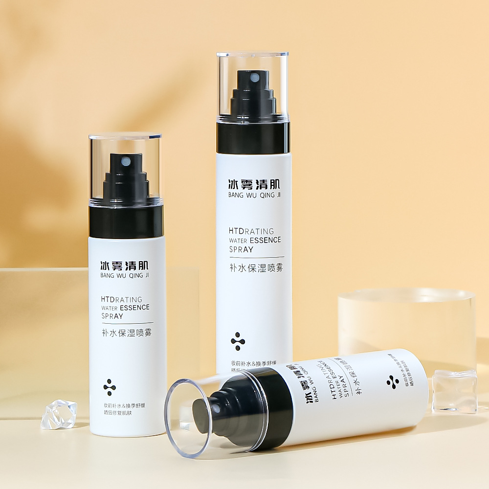 Flacone spray a nebulizzazione fine per corpo vuoto in plastica PET a pareti spesse bianche da 80 ml 100 ml 120 ml 150 ml per acqua idratante profumo