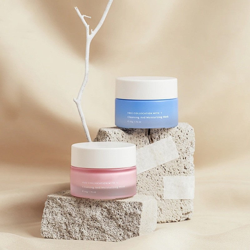 Confezione cosmetica classica in vasetto di crema in vetro rotondo per crema per il viso e crema per gli occhi Confezione cosmetica classica in vasetto di crema in vetro rotondo per crema per il viso e crema per gli occhi