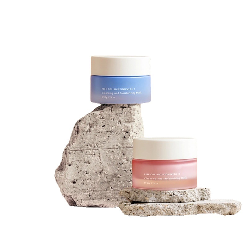 Confezione cosmetica classica in vasetto di crema in vetro rotondo per crema per il viso e crema per gli occhi Confezione cosmetica classica in vasetto di crema in vetro rotondo per crema per il viso e crema per gli occhi