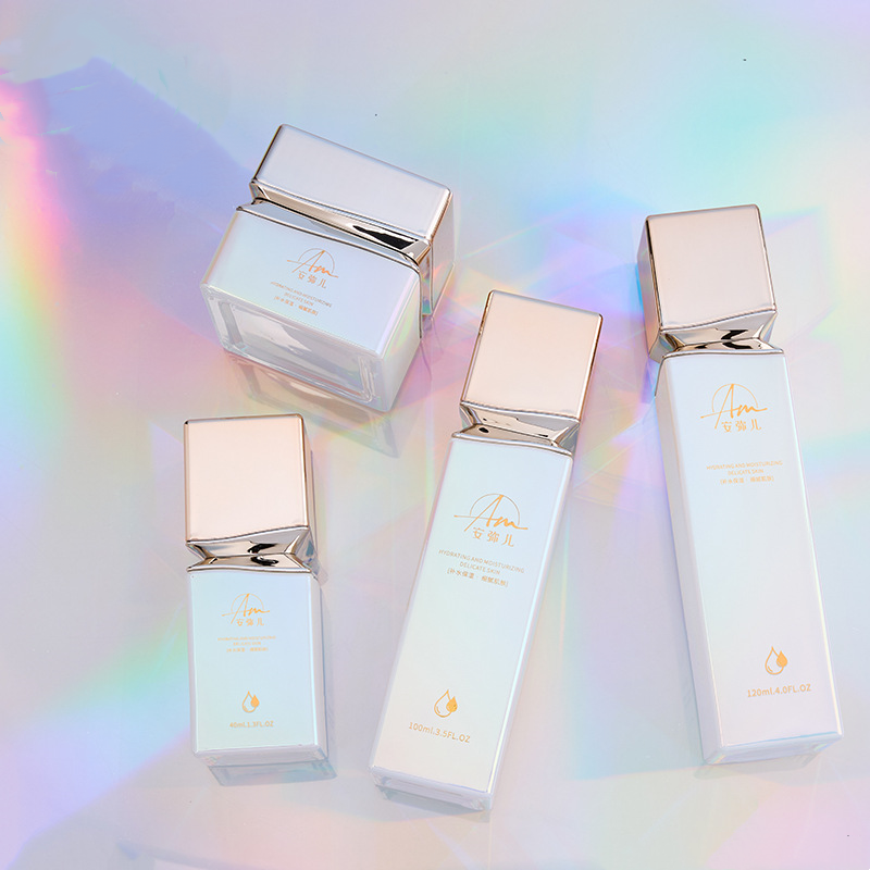 Vasetto Crema Quadrato In Vetro Con Effetto Iridescente Per Crema Viso E Crema Contorno Occhi