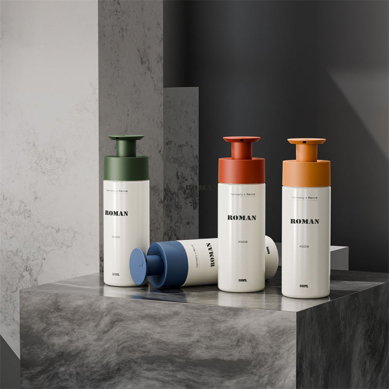 Bottiglie per pompa rotonde in plastica PET da 200 ml 300 ml 400 ml 600 ml per shampoo Lozione per il lavaggio del corpo Sapone liquido per le mani Confezione di gel doccia Bottiglie per pompa rotonde in plastica PET da 200 ml 300 ml 400 ml 600 ml per shampoo Lozione per il lavaggio del corpo Sapone liquido per le mani Confezione di gel doccia