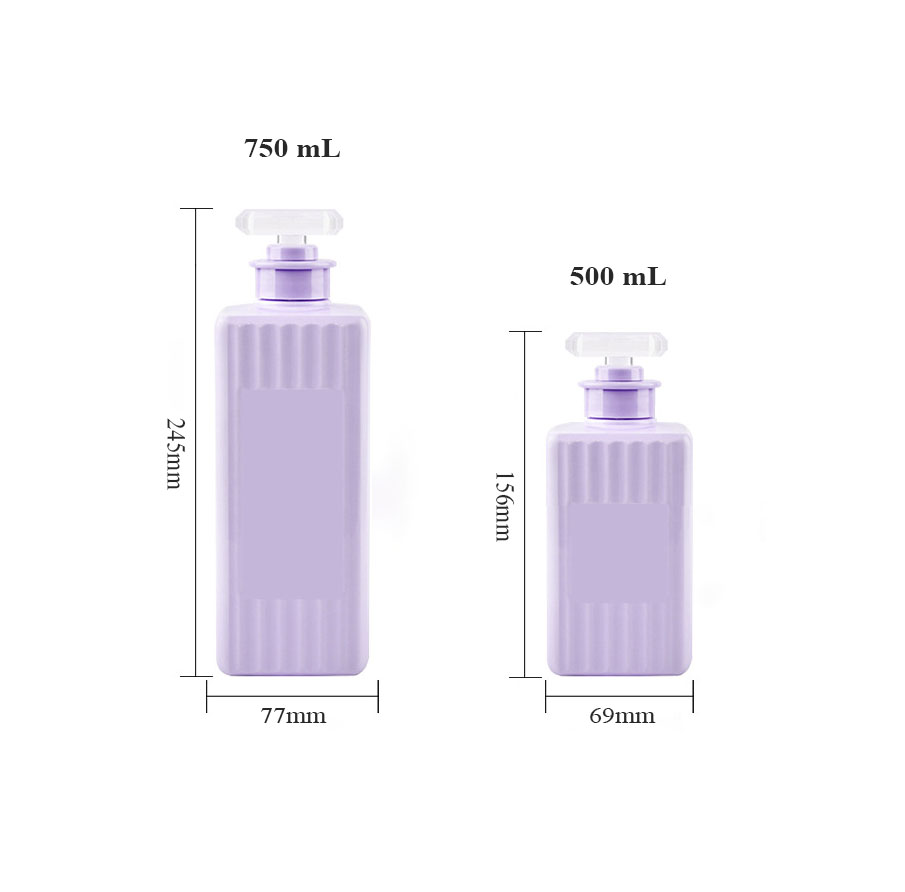 Bottiglia per pompa per lozione per animali domestici quadrata in plastica da 500 ml 750 ml con superficie a forma di striscia per contenitore cosmetico per shampoo e balsamo per olio per capelli Bottiglia per pompa per lozione per animali domestici quadrata in plastica da 500 ml 750 ml con superficie a forma di striscia per contenitore cosmetico per shampoo e balsamo per olio per capelli