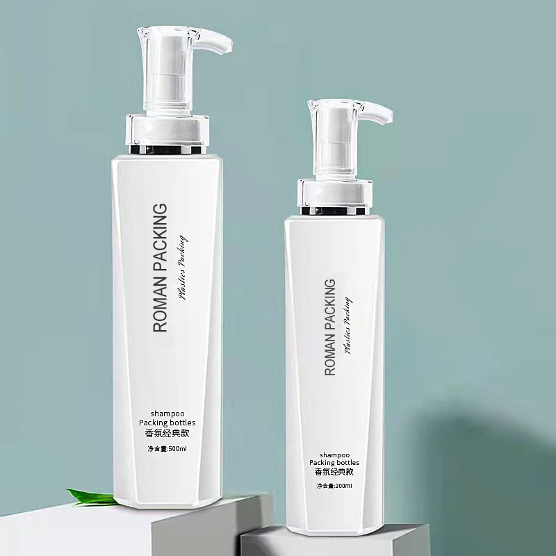 Confezione per lavaggio corpo con gel doccia per bottiglia di shampoo per lozione lunga e sottile bianca di lusso da 300 ml 500 ml con pompa dorata