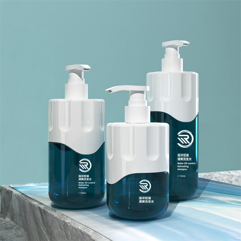 Bottiglie di shampoo PET PCR da 10 once 300 ml 500 ml 700 ml Lozione per il corpo premium per la cura della pelle Gel doccia Olio per capelli Confezione con pompa per lozione