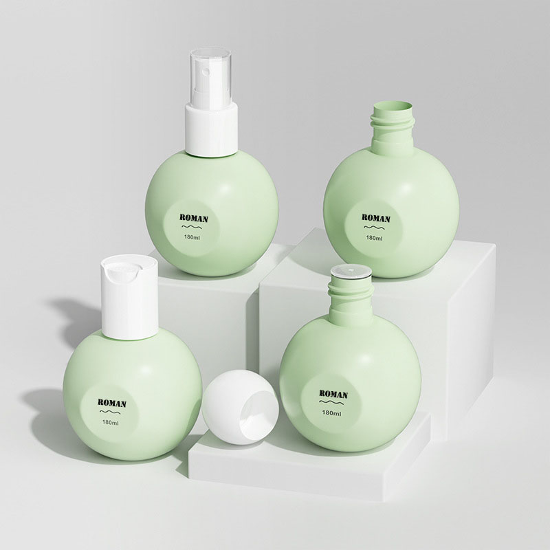 Bottiglie vuote sferiche in PE da 180 ml Bottiglia di pompa per lozione in plastica riutilizzabile di nuovo design per imballaggio cosmetico di profumo di shampoo crema