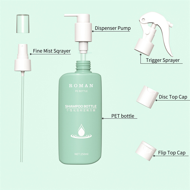 Bottiglia di crema da massaggio idratante piatta da 250 ml Bottiglia di shampoo per gel doccia detergente viso per lozione per il corpo per protezione solare Bottiglia di crema da massaggio idratante piatta da 250 ml Bottiglia di shampoo per gel doccia detergente viso per lozione per il corpo per protezione solare