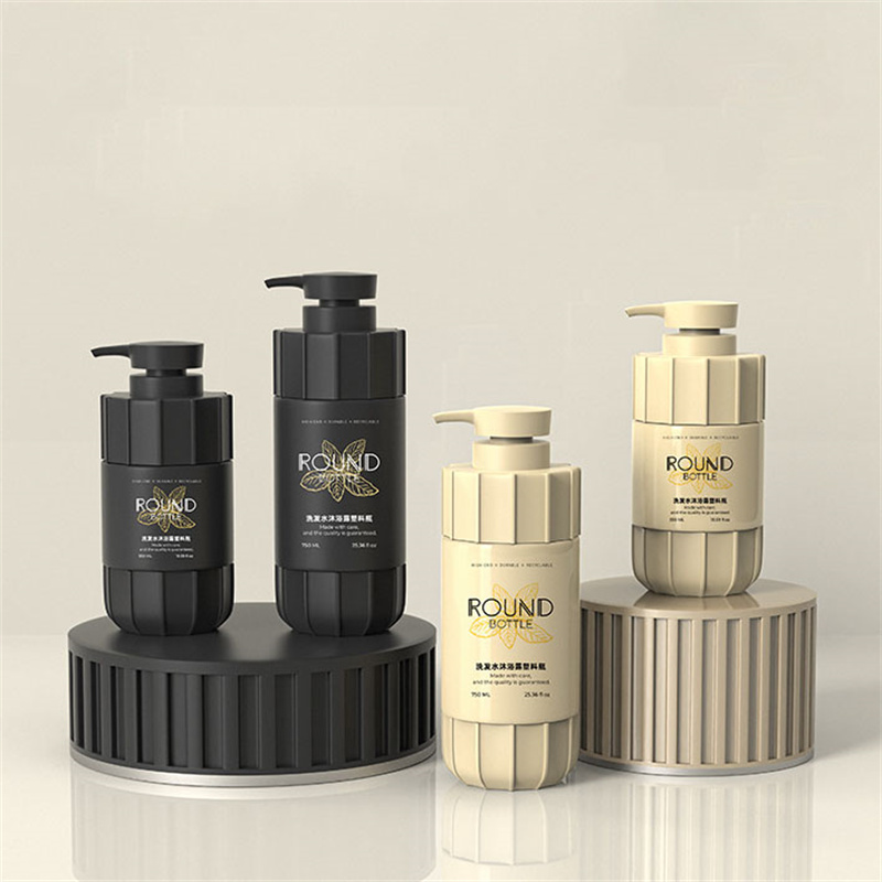 Nero opaco 550 ml 600 ml 700 ml 750 ml Striscia di plastica per animali domestici Parete spessa Bottiglia di lozione in plastica per detergente Crema solare Shampoo Gel doccia