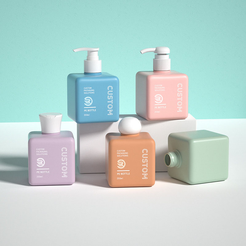 Bottiglie di olio di burro per il corpo di shampoo per la cura della pelle quadrate in plastica riciclata popolare PET dimensioni 150ml 200ml 250ml con serigrafia