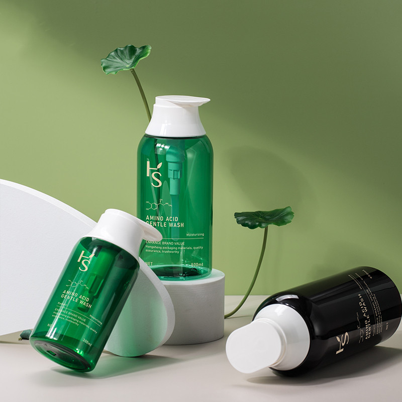 Unico verde 300ml 500ml 650ml PET Nuova forma Crema per lozione per il corpo Bottiglia vuota Bottiglia di shampoo per spalla rotonda con guarnizione della pompa per la cura della pelle